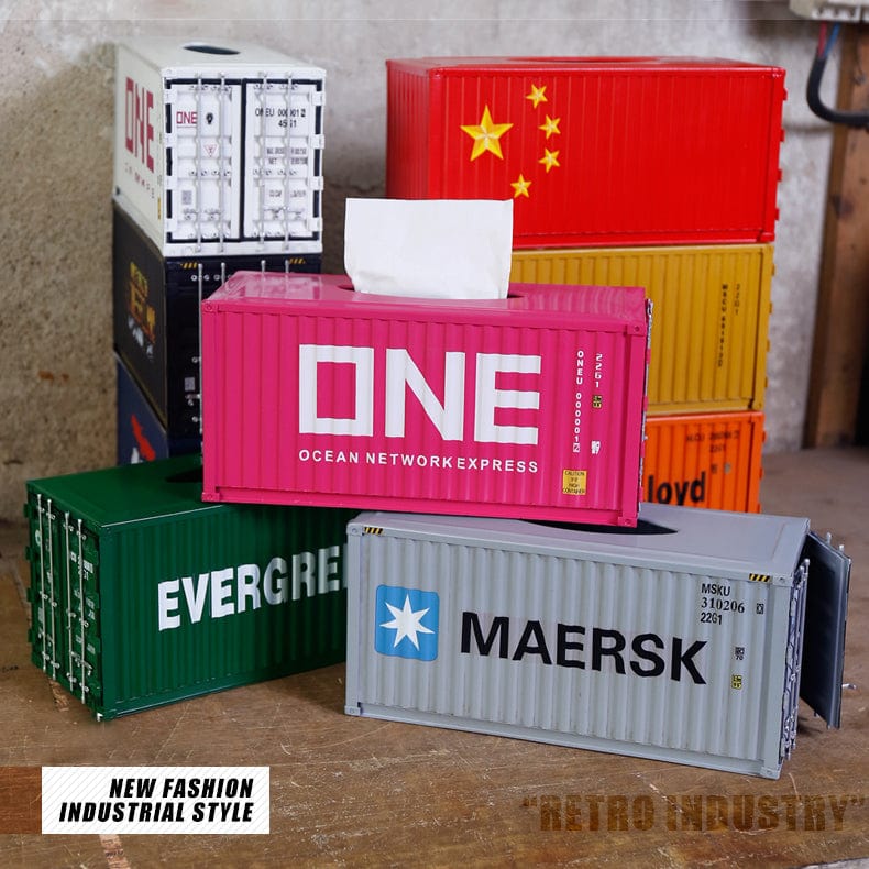 Banboring Iron Shipping Container Model Tissue Box