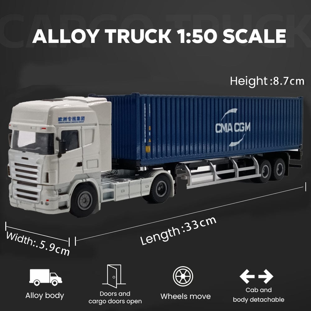 Patoak Dark Blue Alloy Simulation Container Model Truck 1:50-White Truck Cab