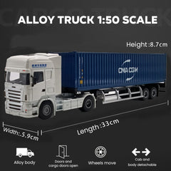 Patoak Dark Blue Alloy Simulation Container Model Truck 1:50-White Truck Cab
