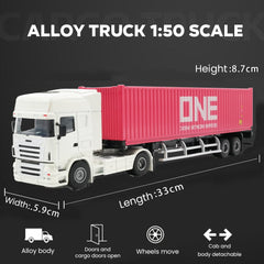 Patoak Pink Alloy Simulation Container Model Truck 1:50-White Truck Cab
