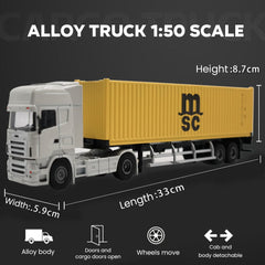 Patoak Yellow Alloy Simulation Container Model Truck 1:50-White Truck Cab