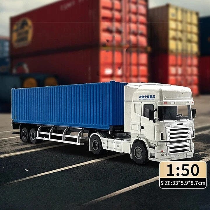 Patoak Blue Custom Alloy Simulation Container Model Truck 1:50-White Truck Cab