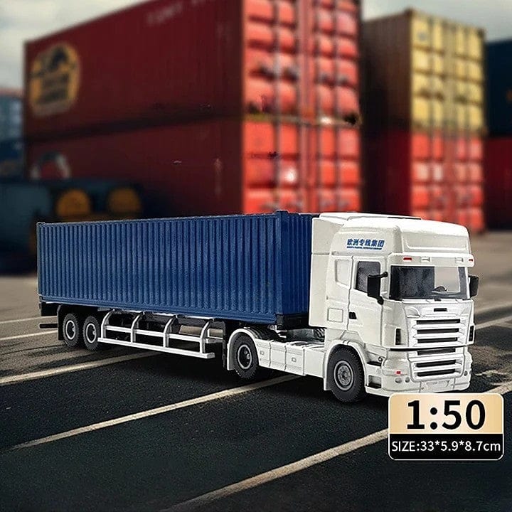 Patoak Dark Blue Custom Alloy Simulation Container Model Truck 1:50-White Truck Cab