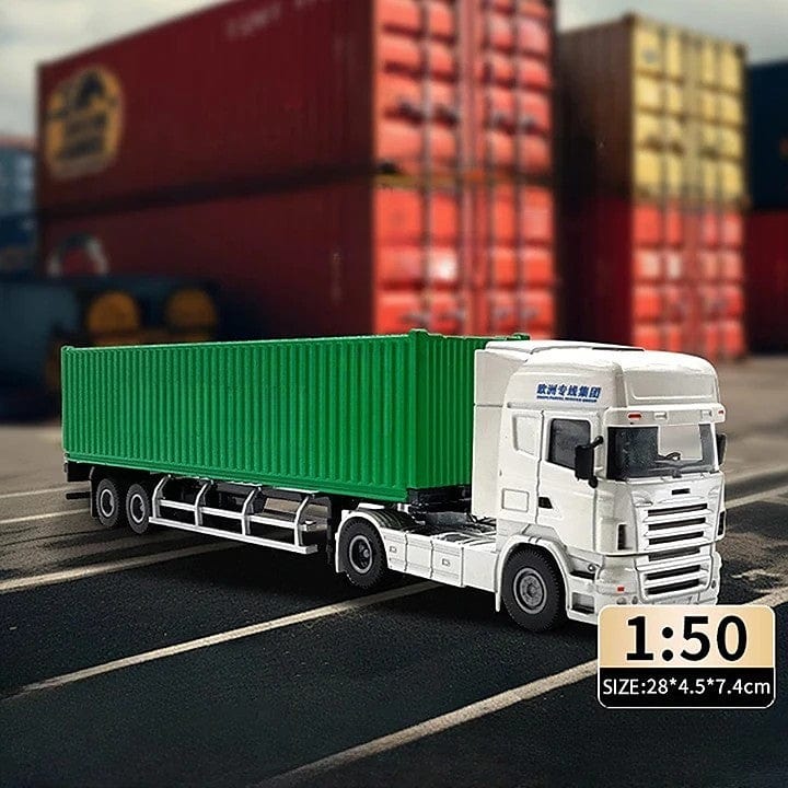 Patoak Green Custom Alloy Simulation Container Model Truck 1:50-White Truck Cab