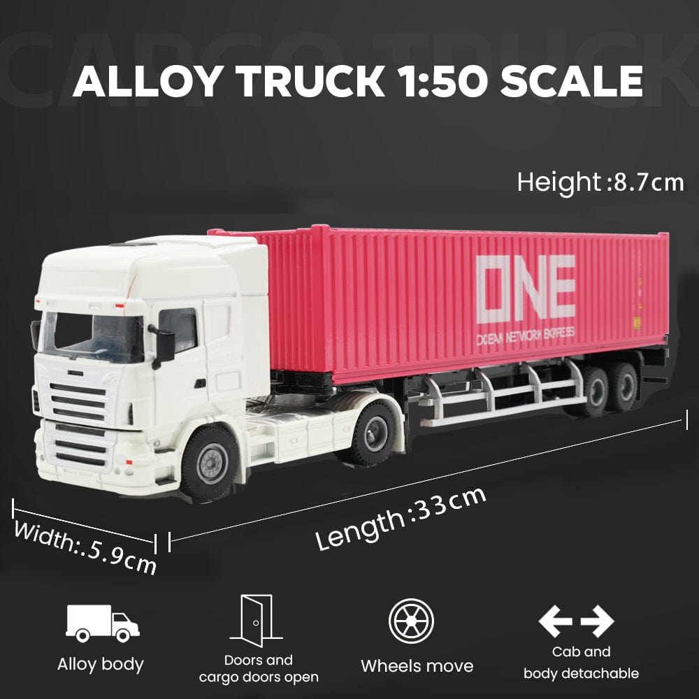 Patoak Pink Alloy Simulation Container Model Truck 1:50-White Truck Cab