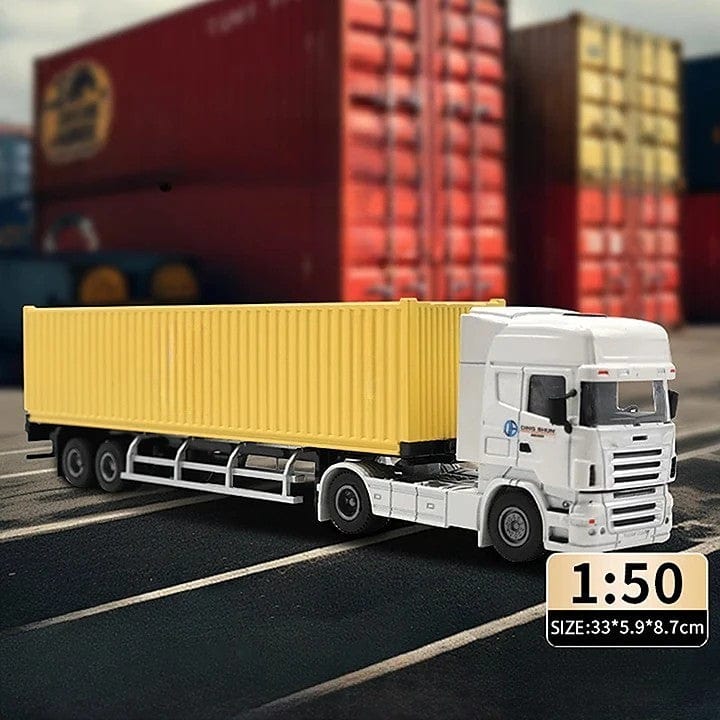 Patoak Yellow Custom Alloy Simulation Container Model Truck 1:50-White Truck Cab